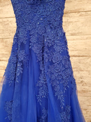 ROYAL BLUE/FLORAL A LINE GOWN