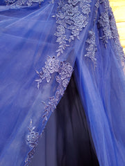 ROYAL BLUE/FLORAL A LINE GOWN