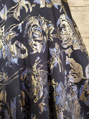 NAVY/GOLD FLORAL A LINE GOWN