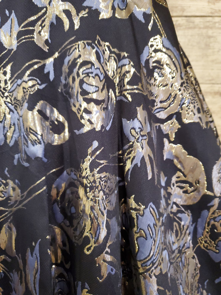 NAVY/GOLD FLORAL A LINE GOWN