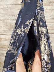 NAVY/GOLD FLORAL A LINE GOWN