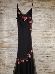 BLACK/FLORAL LONG EVENING GOWN