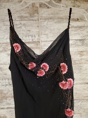 BLACK/FLORAL LONG EVENING GOWN