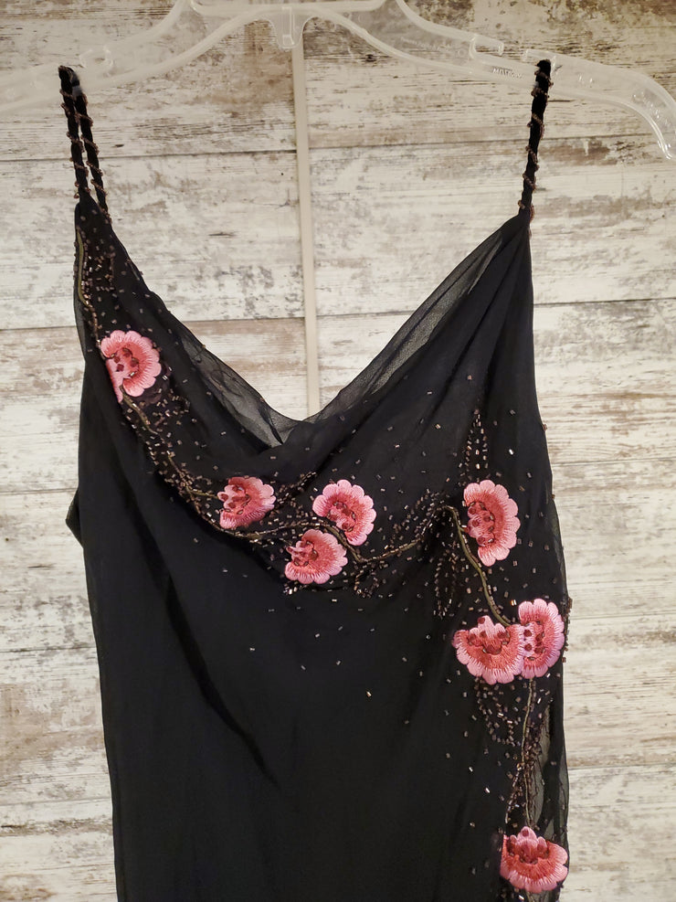 BLACK/FLORAL LONG EVENING GOWN