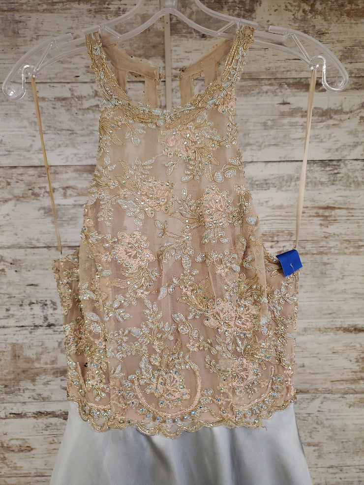 BLUE/NUDE A LINE GOWN