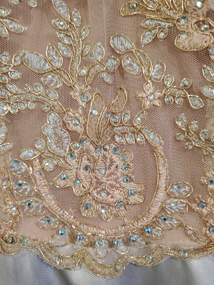 BLUE/NUDE A LINE GOWN