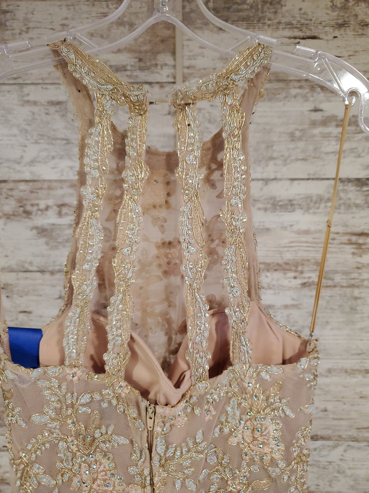 BLUE/NUDE A LINE GOWN