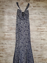 NAVY/WHITE LACE LONG GOWN