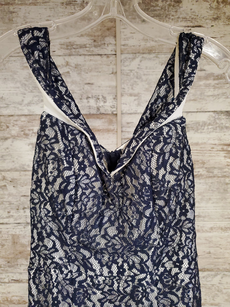 NAVY/WHITE LACE LONG GOWN
