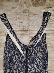 NAVY/WHITE LACE LONG GOWN