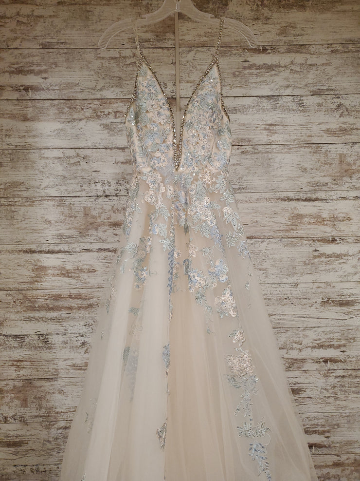 BLUE/FLORAL A LINE GOWN