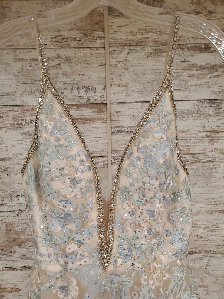 BLUE/FLORAL A LINE GOWN