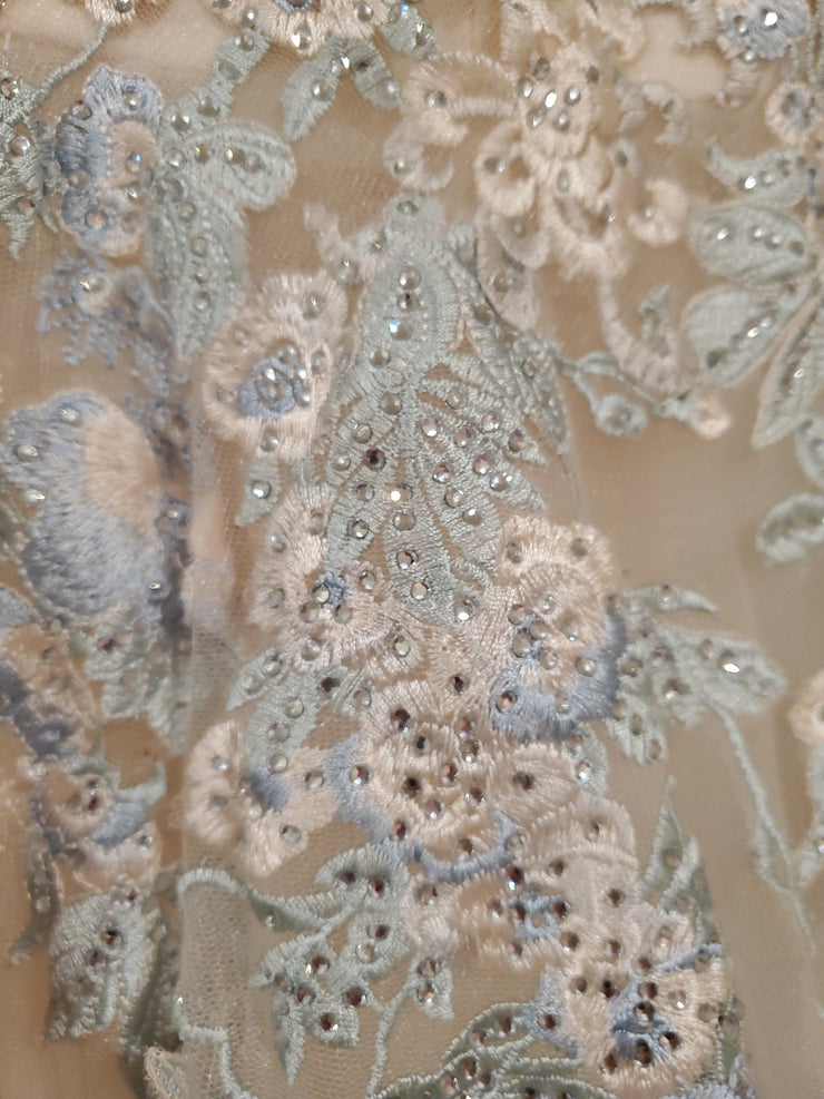 BLUE/FLORAL A LINE GOWN