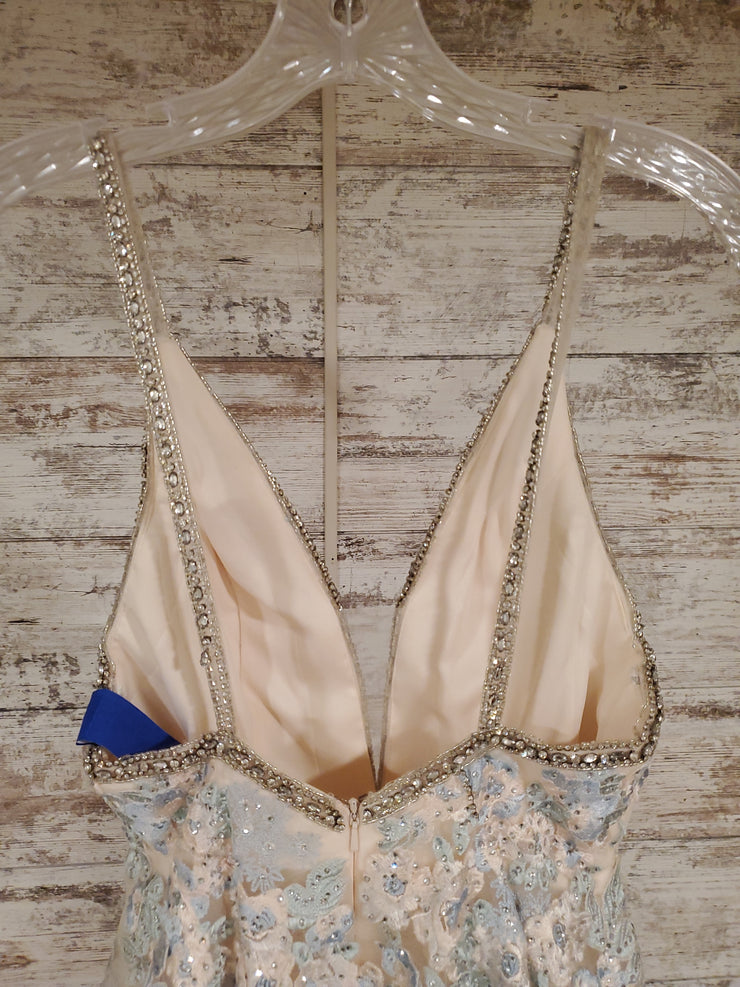 BLUE/FLORAL A LINE GOWN