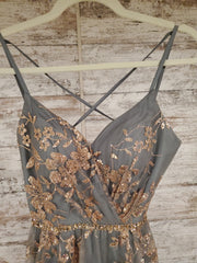 GRAY/GOLD SPARKLY A LINE GOWN