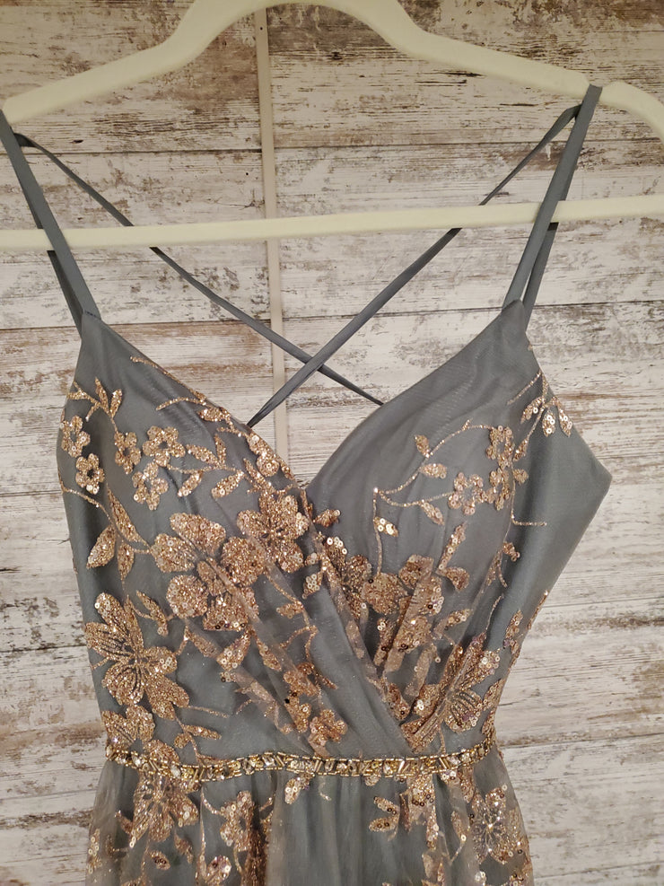 GRAY/GOLD SPARKLY A LINE GOWN
