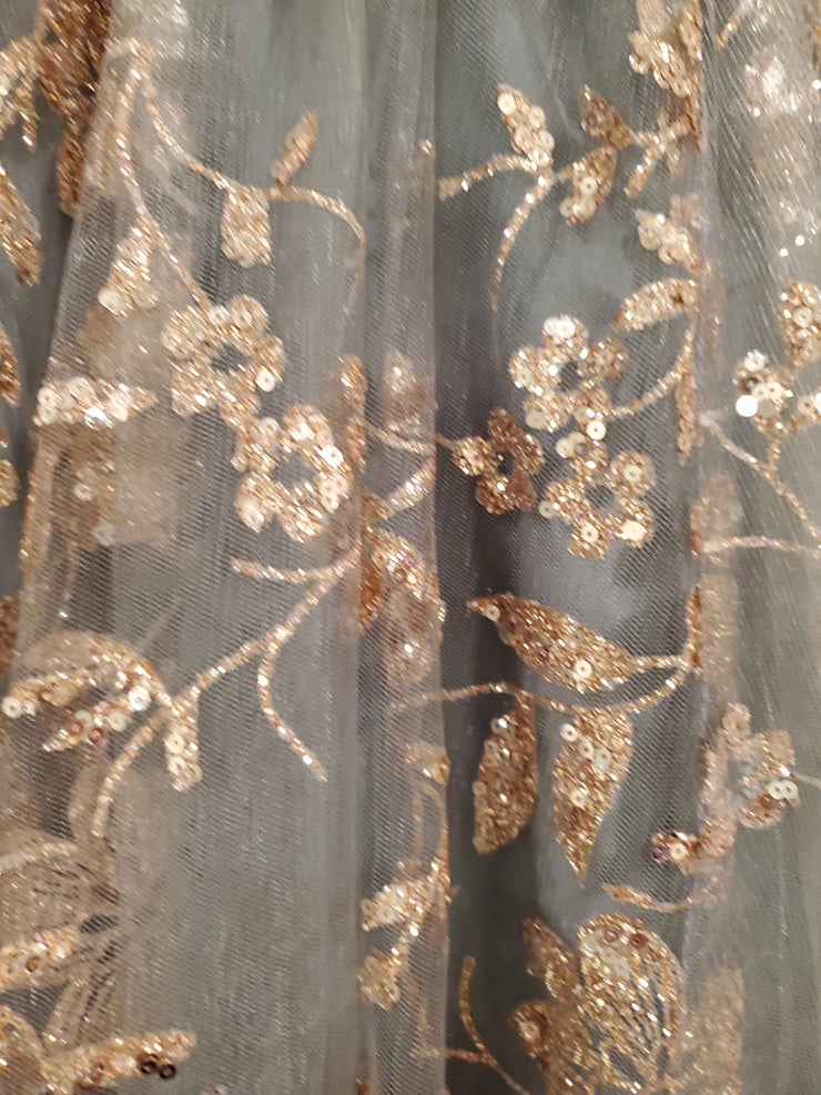 GRAY/GOLD SPARKLY A LINE GOWN