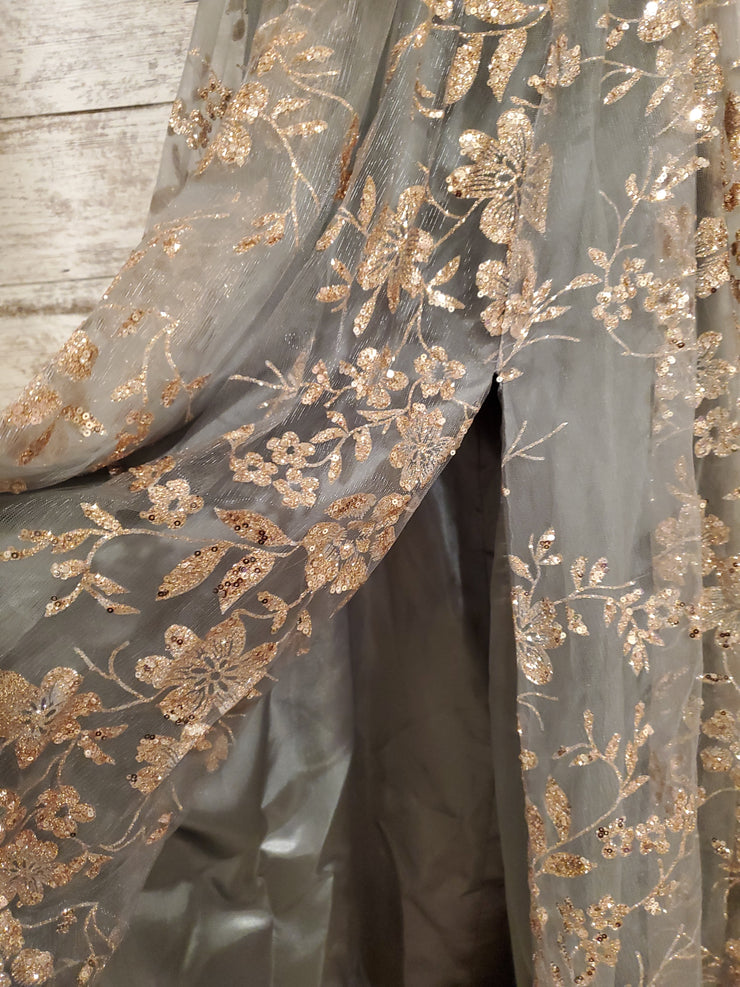 GRAY/GOLD SPARKLY A LINE GOWN