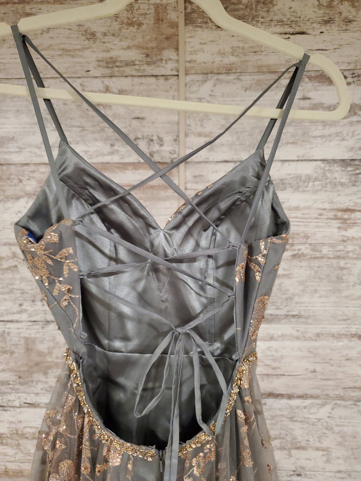 GRAY/GOLD SPARKLY A LINE GOWN