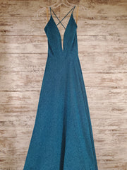 BLUE SPARKLY A LINE GOWN