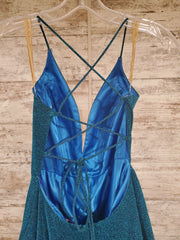 BLUE SPARKLY A LINE GOWN