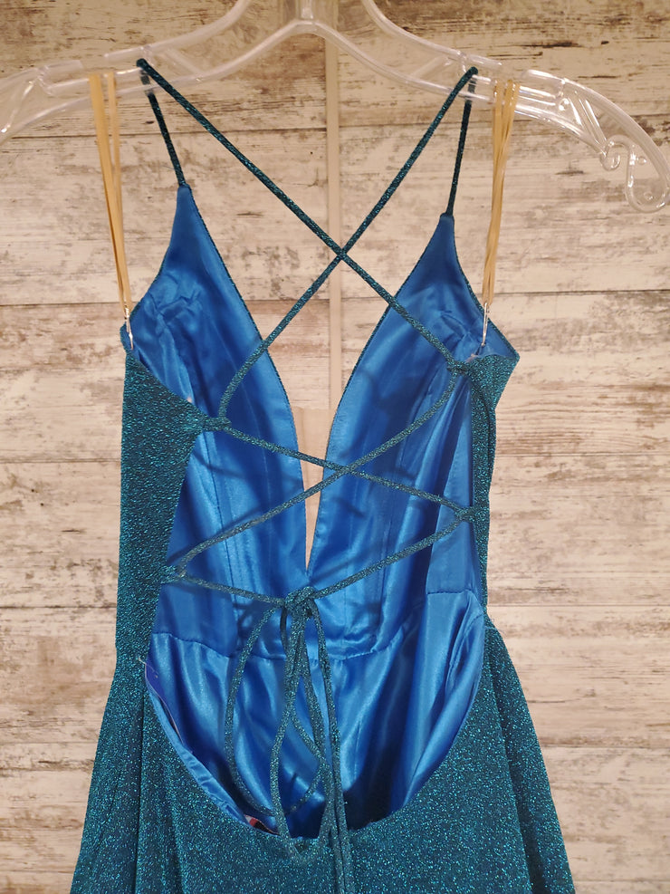 BLUE SPARKLY A LINE GOWN
