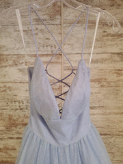 BLUE SPARKLY A LINE GOWN