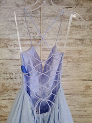 BLUE SPARKLY A LINE GOWN