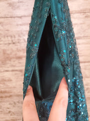 GREEN SPARKLY A LINE GOWN