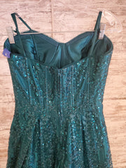 GREEN SPARKLY A LINE GOWN