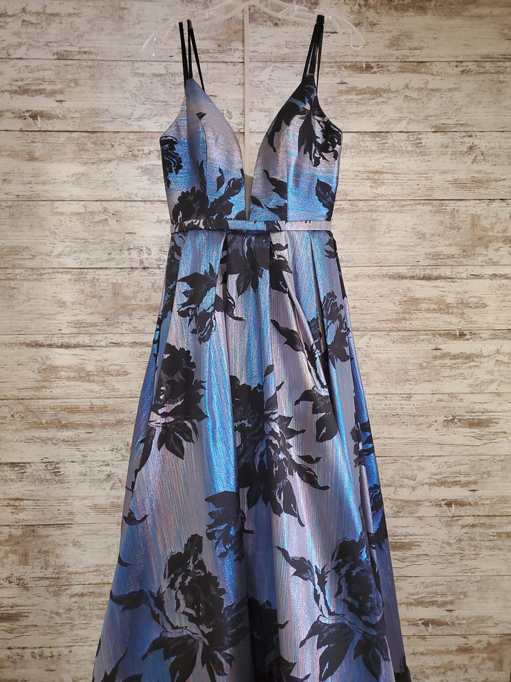 BLUE/BLACK SPARKLY A LINE GOWN