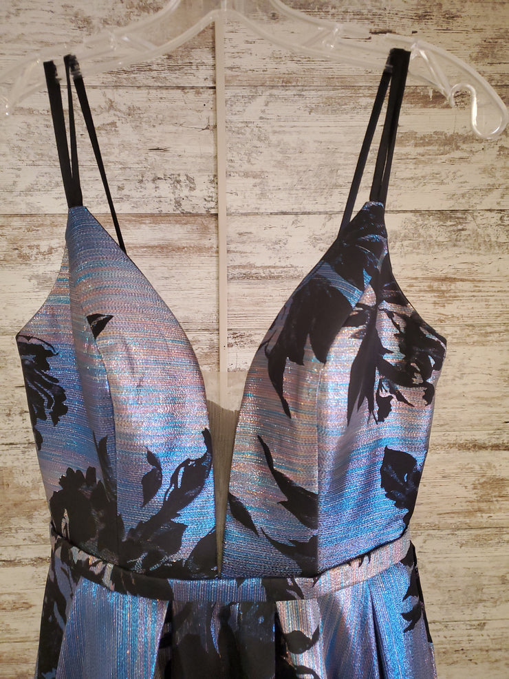 BLUE/BLACK SPARKLY A LINE GOWN