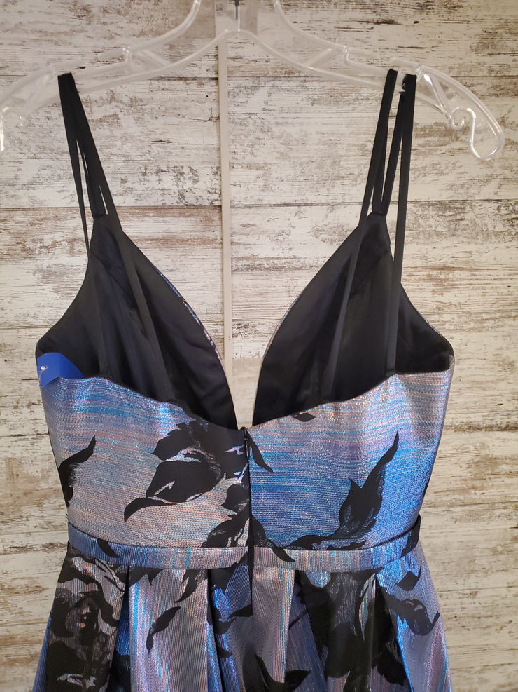 BLUE/BLACK SPARKLY A LINE GOWN