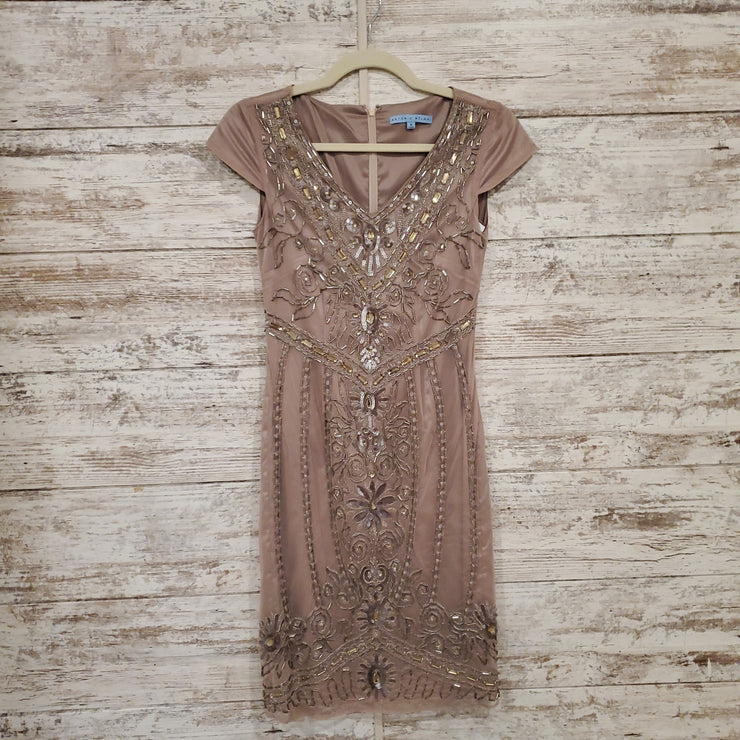 TAN BEADED SHORT DRESS