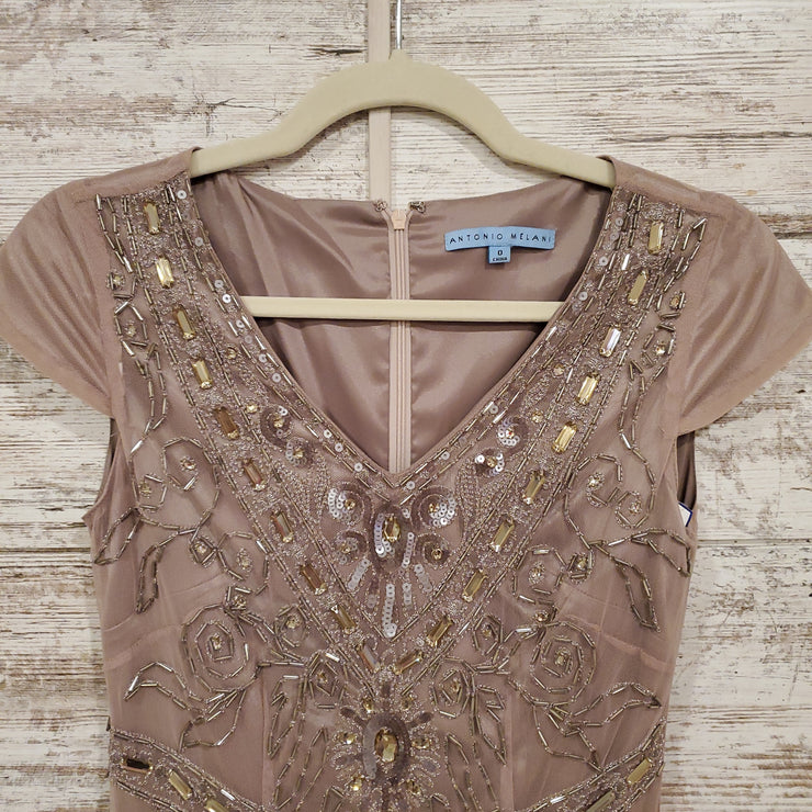TAN BEADED SHORT DRESS