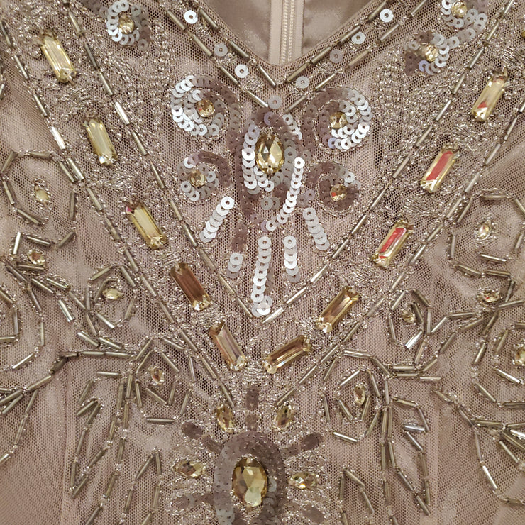TAN BEADED SHORT DRESS