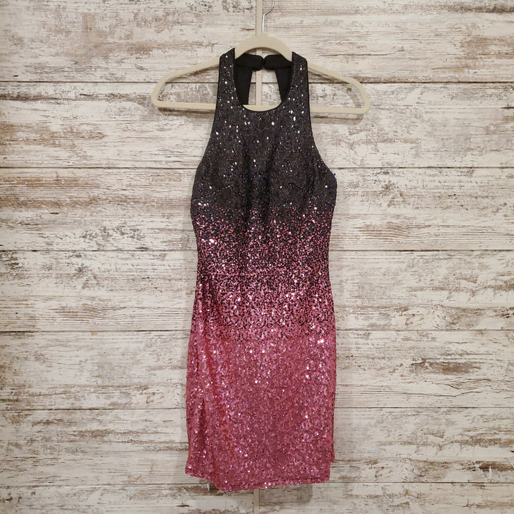 BLACK/PINK SEQUIN SHORT DRESS