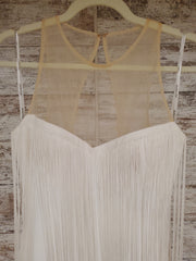 WHITE LONG DRESS W/FRINGE-NEW