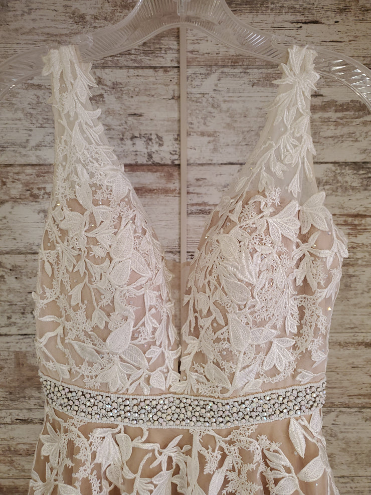 IVORY/TAN FLORAL A LINE GOWN