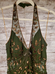 GREEN/GOLD FLORAL LONG DRESS