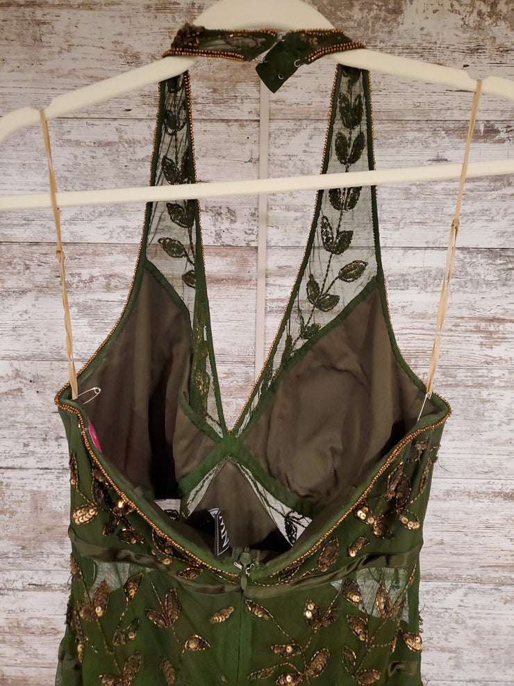 GREEN/GOLD FLORAL LONG DRESS