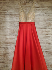 RED SPARKLY TOP A LINE GOWN