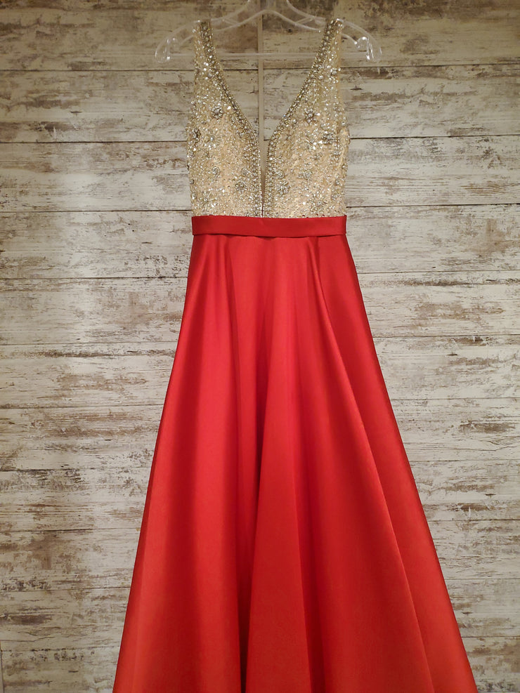 RED SPARKLY TOP A LINE GOWN