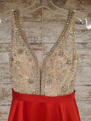 RED SPARKLY TOP A LINE GOWN