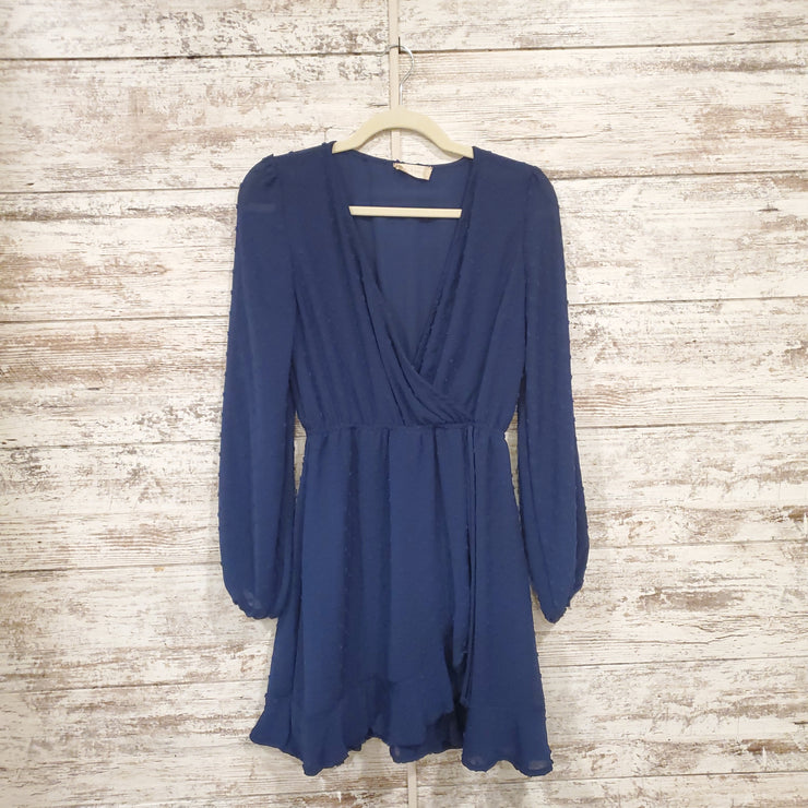 NAVY LONG SLEEVE SHORT DRESS