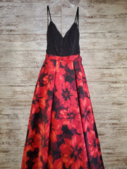 BLACK/RED FLORAL A LINE GOWN