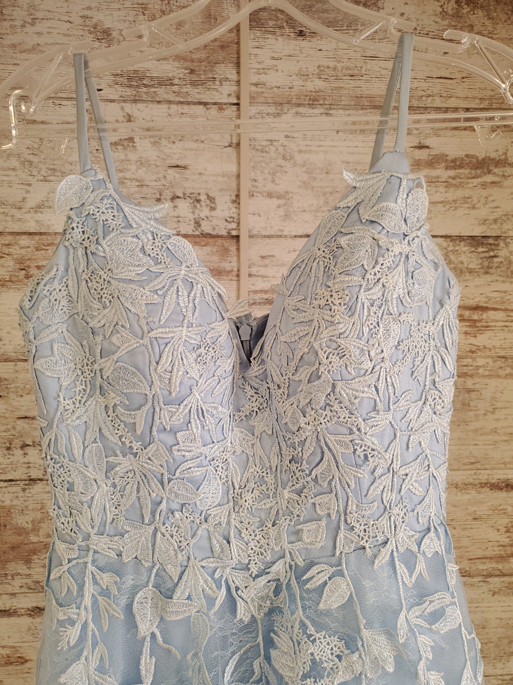 BLUE FLORAL A LINE GOWN