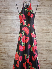 BLACK/FLORAL A LINE GOWN