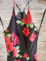 BLACK/FLORAL A LINE GOWN