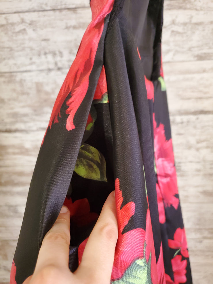 BLACK/FLORAL A LINE GOWN